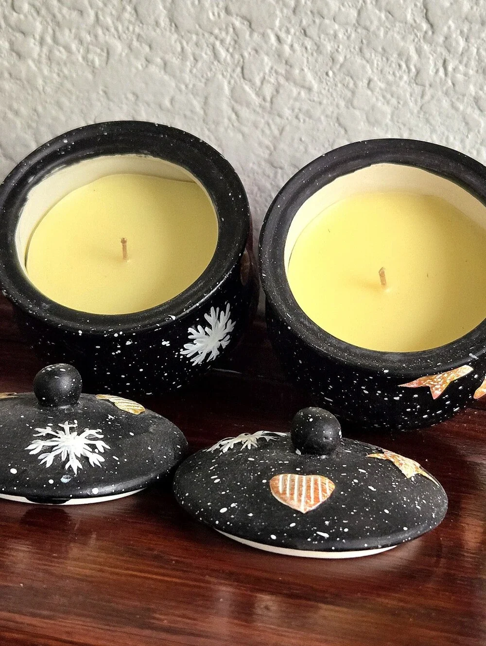 Susan Winget Set 2 Small Snowman Candle Crocks, New In Box Ceramic Holiday Decor